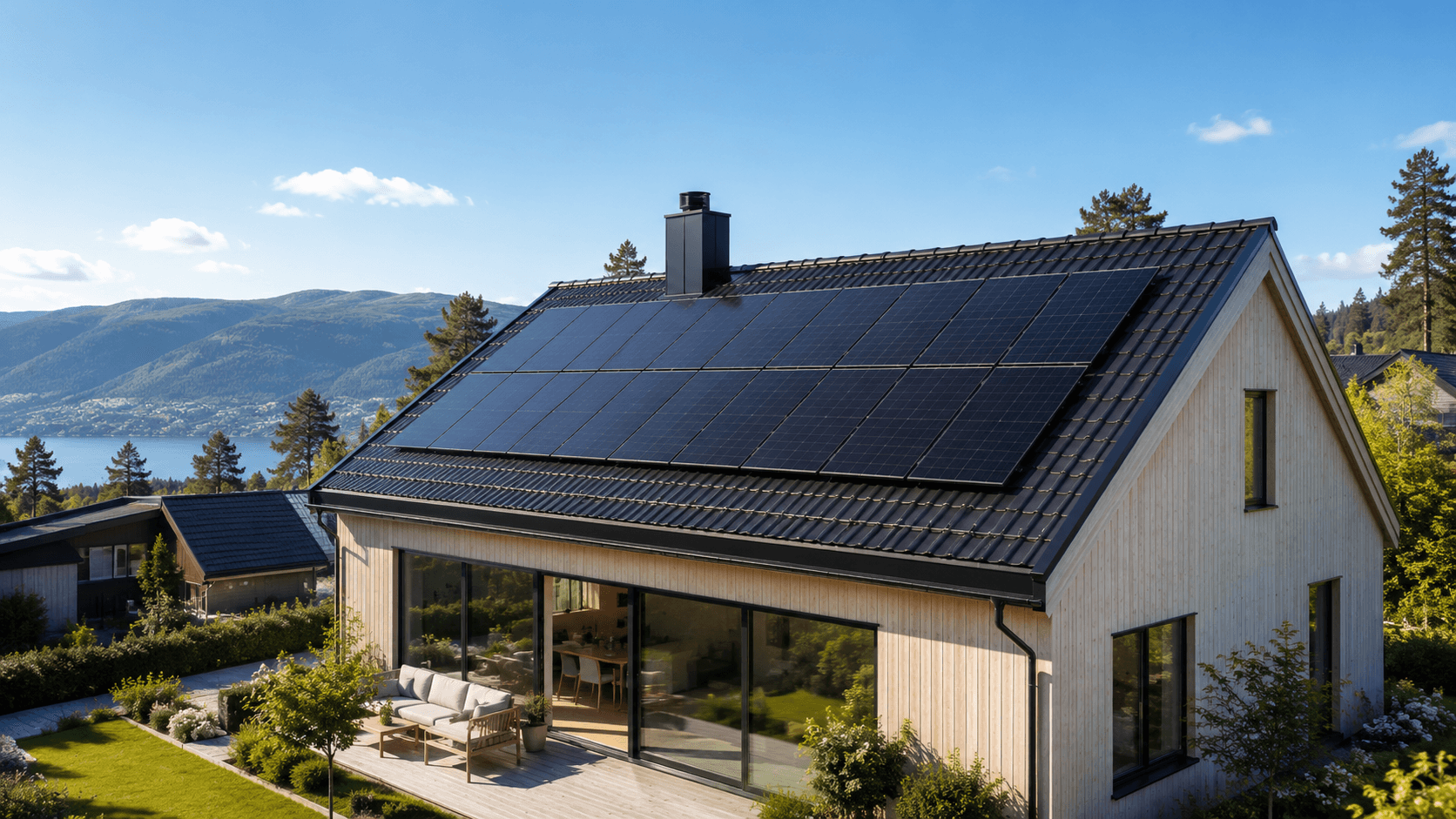 Solcellepanel på tak som illustrerer beregning av solcelleanlegg